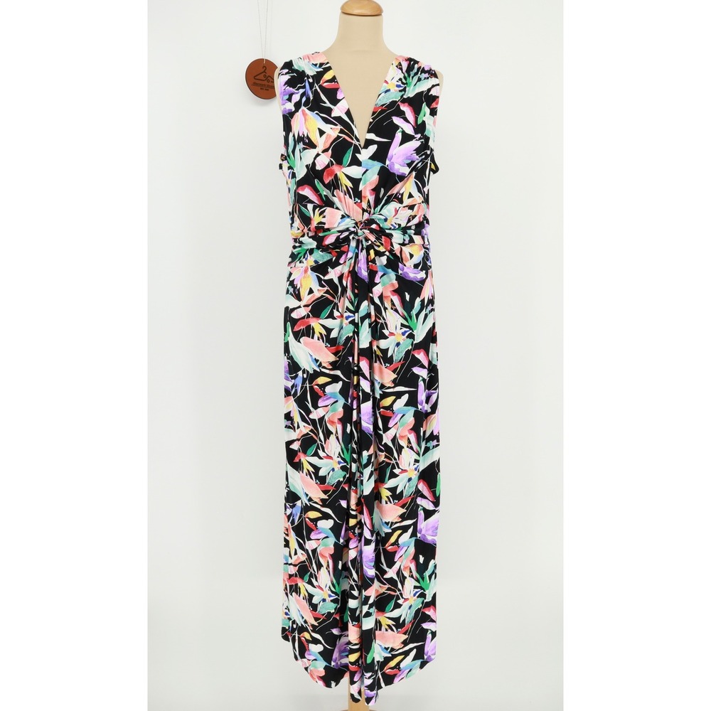 IMAN Global‎ Chic Floral Twist Front Maxi Dress Black Multicolor XLP Tropical